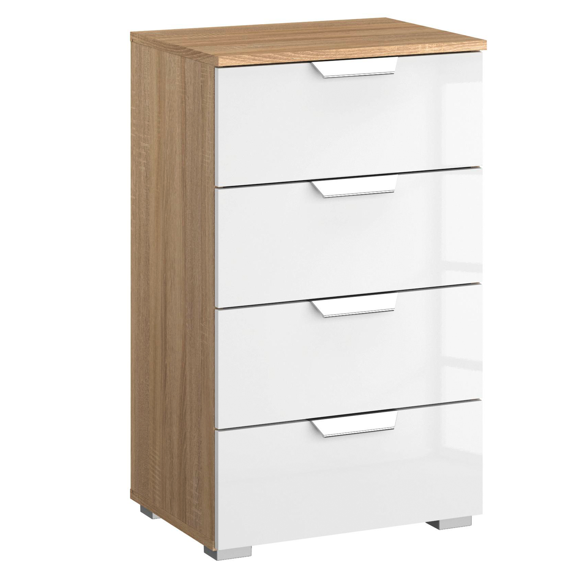 Kommode - weiß Hochglanz-Sonoma Eiche - 4 Schubkästen - 47 cm