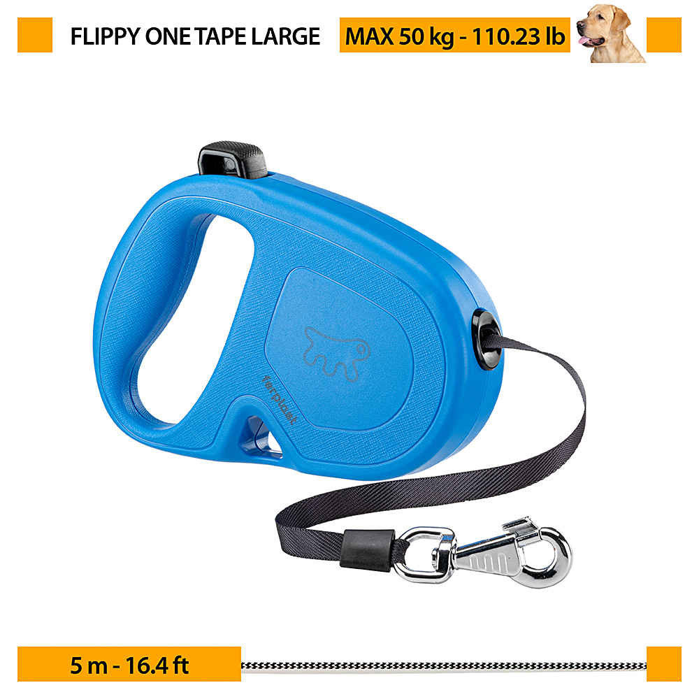 Laisse rétractable pour grands chiens flippy one tape l, sangle extensible 5 m, max 50 kg, rouge
