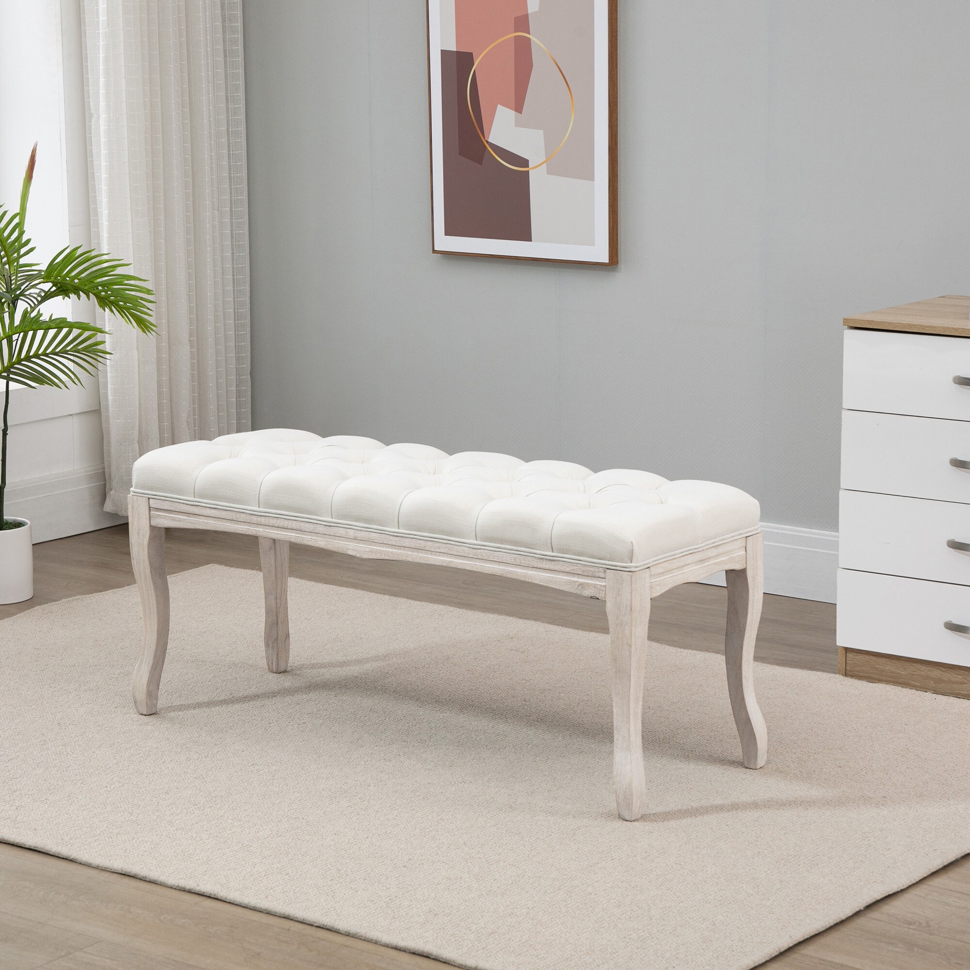 HOMCOM Polsterbank mit getufteten Design beige 110B x 38T x 49H cm