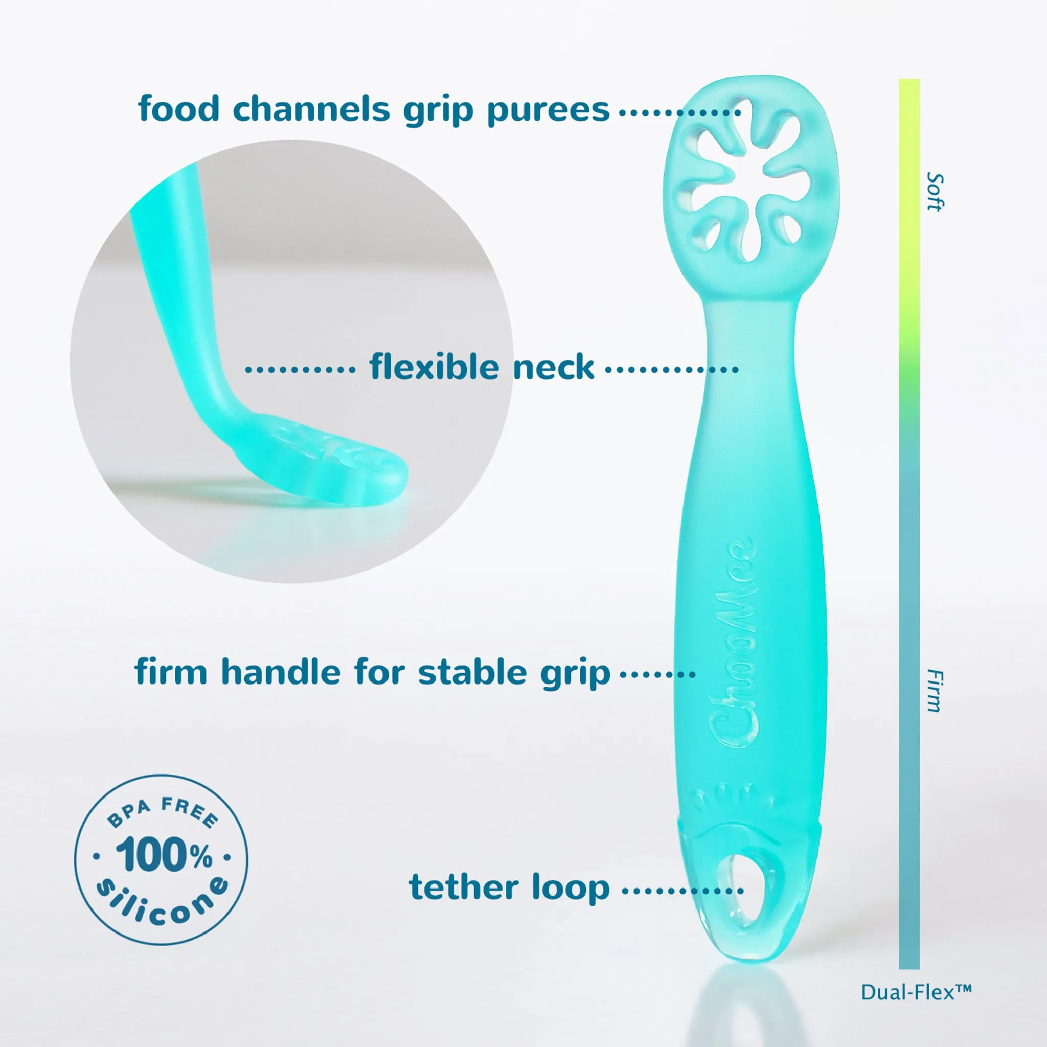 ChooMee Cuillère d’Apprentissage FlexiDip Paquet de 2 - Aqua Verte