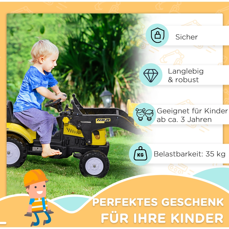 HOMCOM Trettraktor mit Schaufel schwarz, gelb