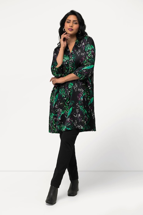Long-Tunika, Satin, V-Ausschnitt, Schluppe, 3/4-Arm