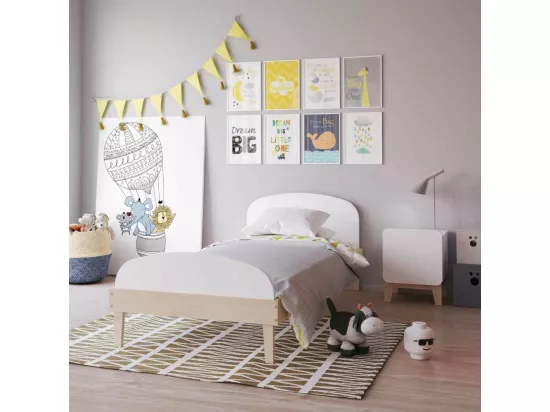 Chevet enfant bois massif blanc et bois YUKI