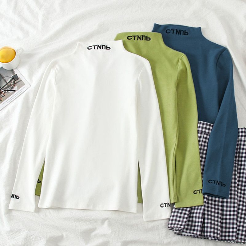 Edise - Mock-neck geborduurd T-shirt met lange mouwen