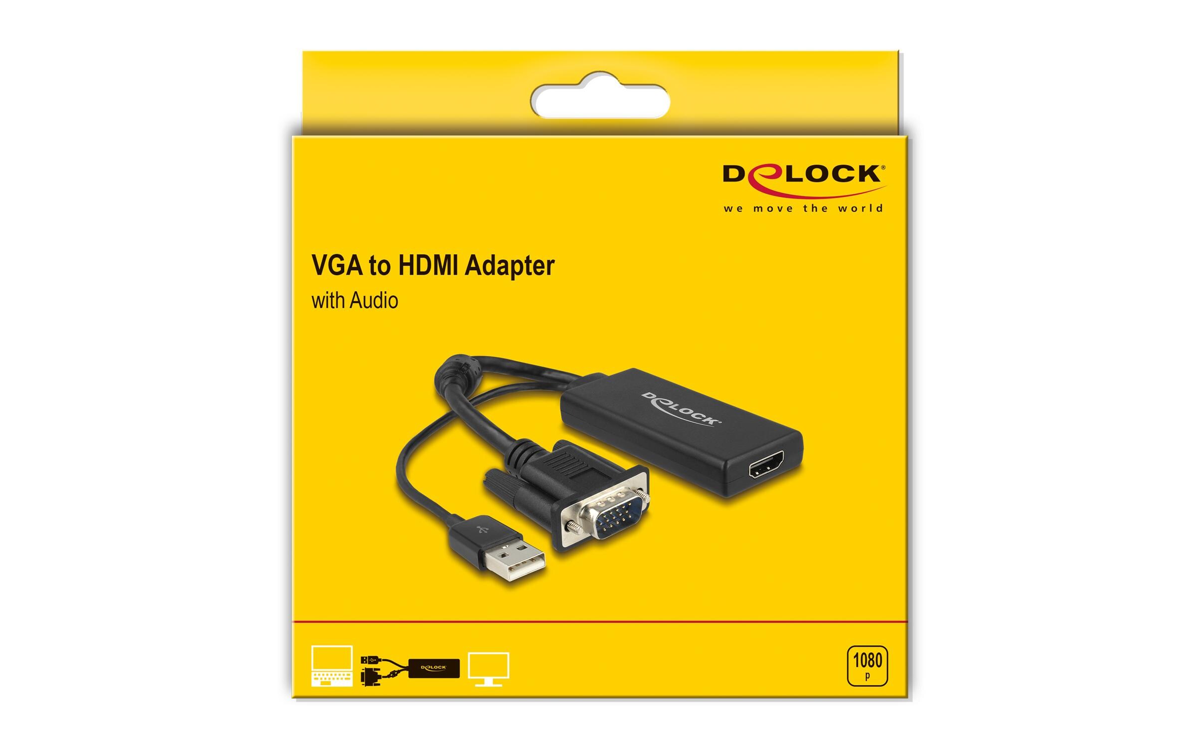 Konverter VGA - HDMI, mit AudioDelock VGA zu HDMI Adapter mit Audio schwarz