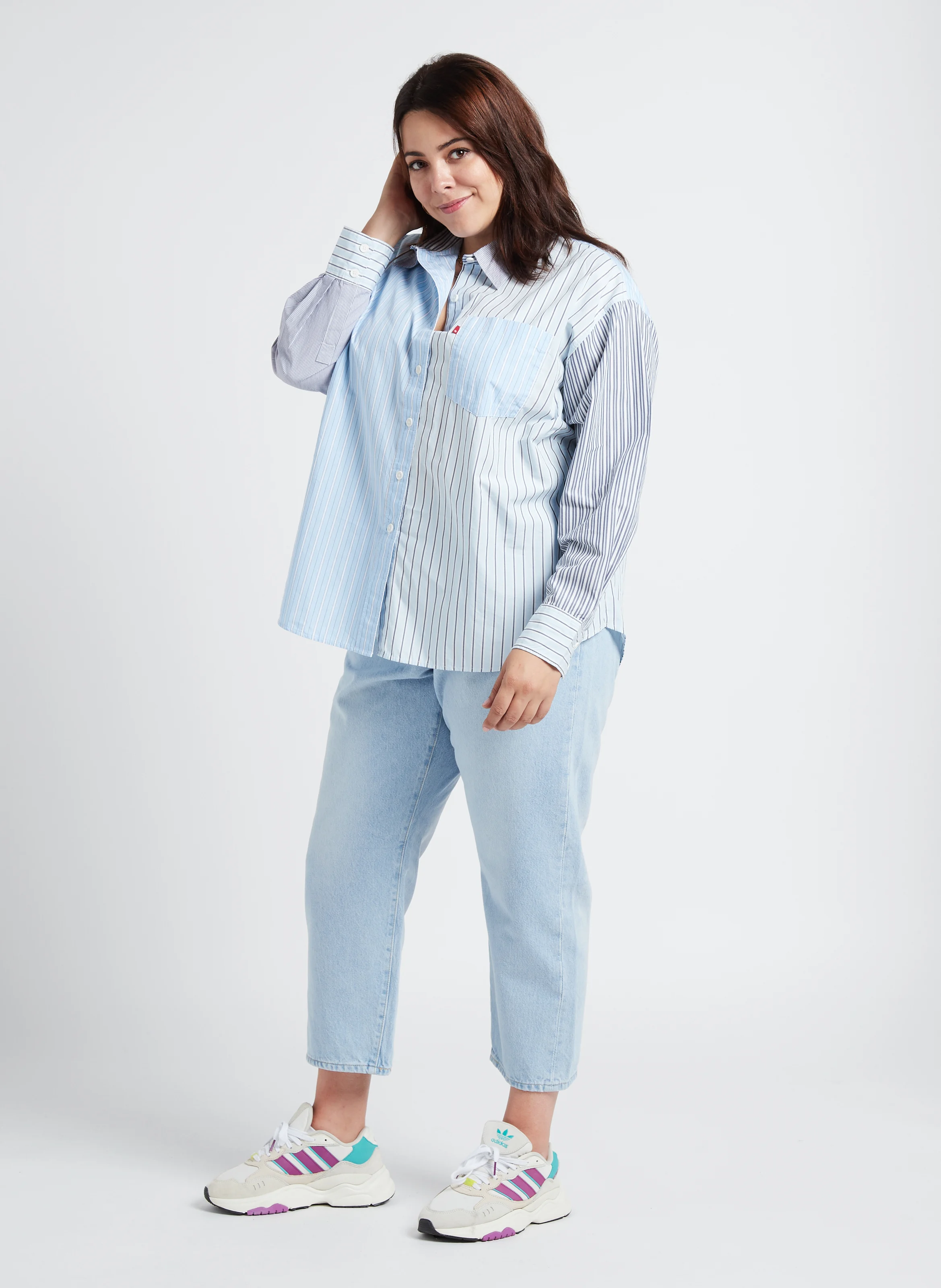 PL NOLA SHIRT - Chemise col classique patchwork en coton | Bleu