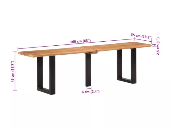 Banc 160 cm bois d'acacia massif et acier