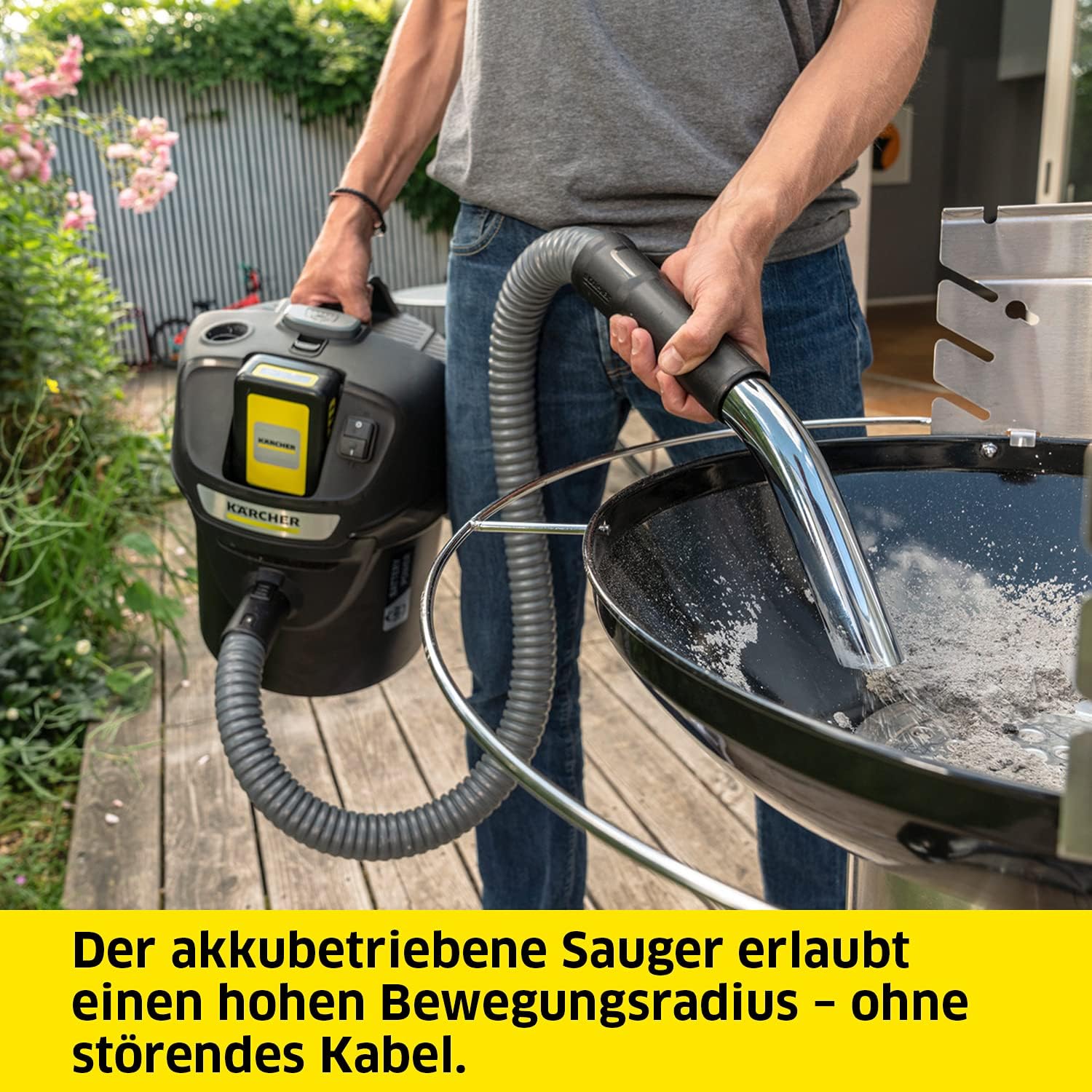 Kärcher 18 V Akku-Asche- und Trockensauger AD 2 Battery Set ideal für Kamin- und Pelletöfen, inkl. 18 V/2,5 Ah Akku und Schnellladegerät, flammhemmendes Material, Saugschlauch: 1,2 m
