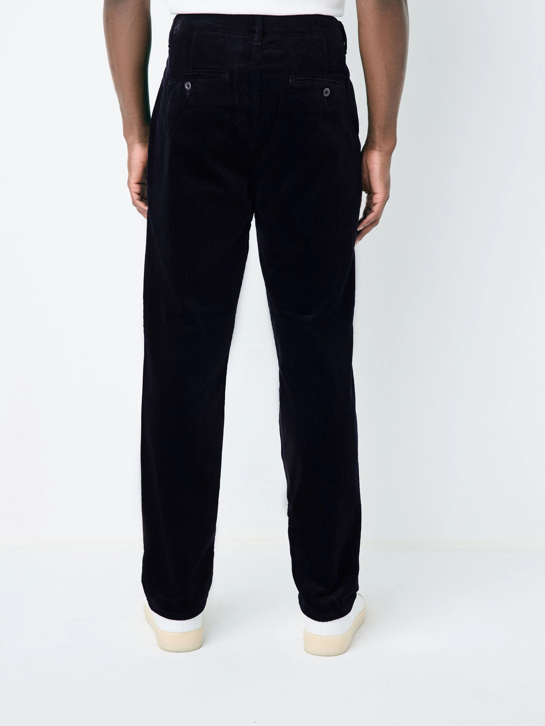 Marineblauw - Standaard toelopende pasvorm - Corduroy Single Pleated Trousers