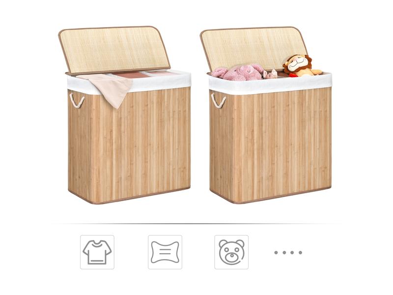 Songmics Wäschekorb  mit Deckel 150 l, Nature Wäschesammler