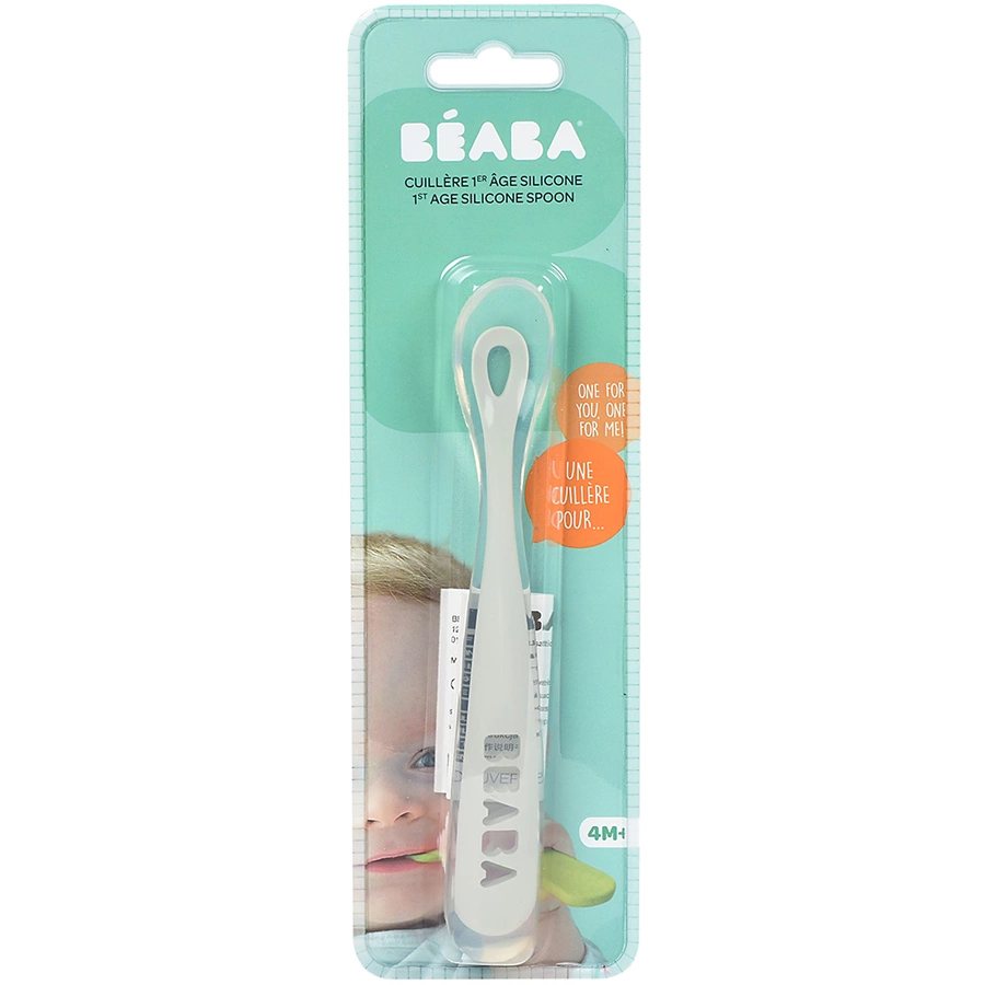 BEABA® Ergonomischer Babylöffel aus Silikon 1. Altersstufe grau