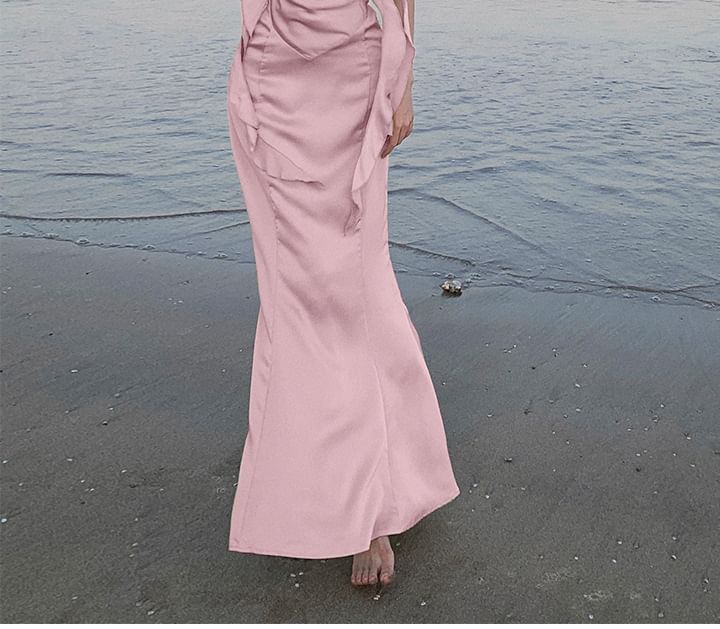 Egsy - Spaghettibandjes, effen, open rug, ruches en split, maxi-zeemeerminjurk