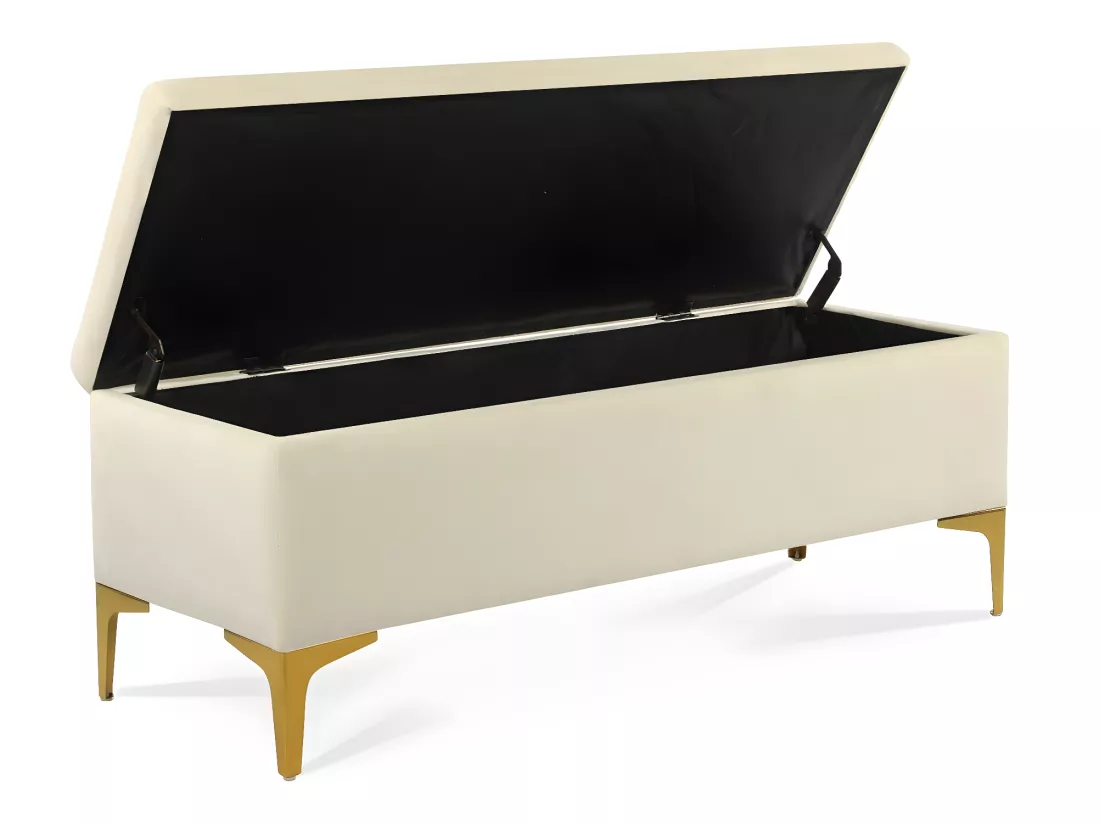 Banquette Coffre Chloé velours Beige pieds or
