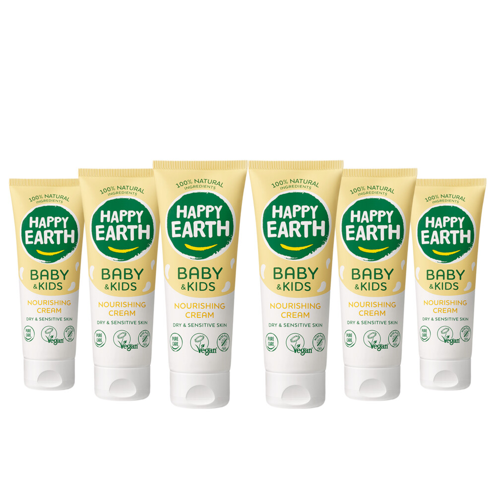 6x Happy Earth Nourishing Cream 100% Natuurlijk Baby & Kids75 ml