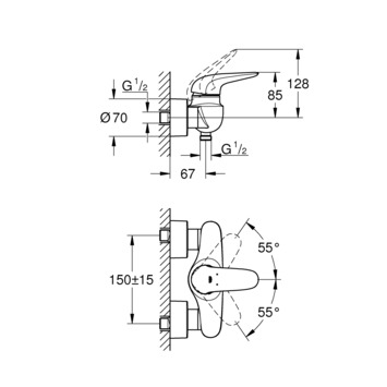 GROHE douchekraan Wave met hendel Chroom 15 cm