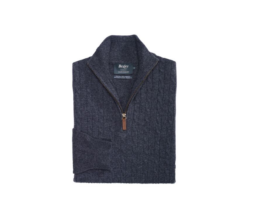 Pull col zippé homme laine à torsades Gris Anthracite Chiné - KEITHOR
