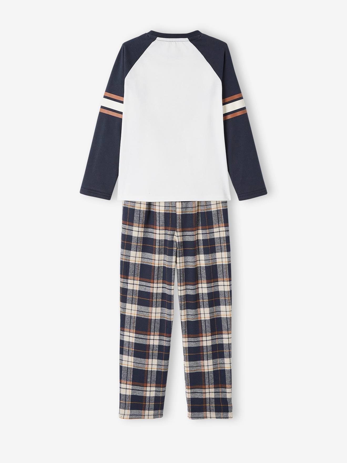 Pijama Castor com barra de flanela, pijama infantil azul-escuro liso com estampas.