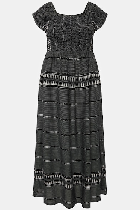 Smok-Maxikleid, Streifen, A-Linie, Carree-Ausschnitt