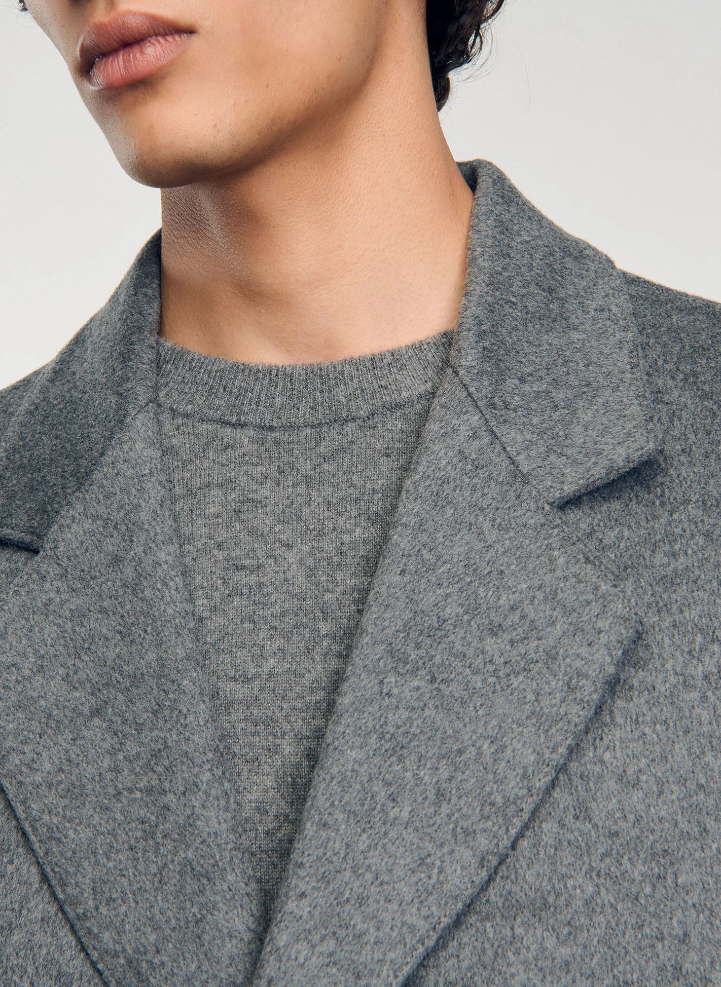 Manteau col tailleur en laine mélangée | Gris
