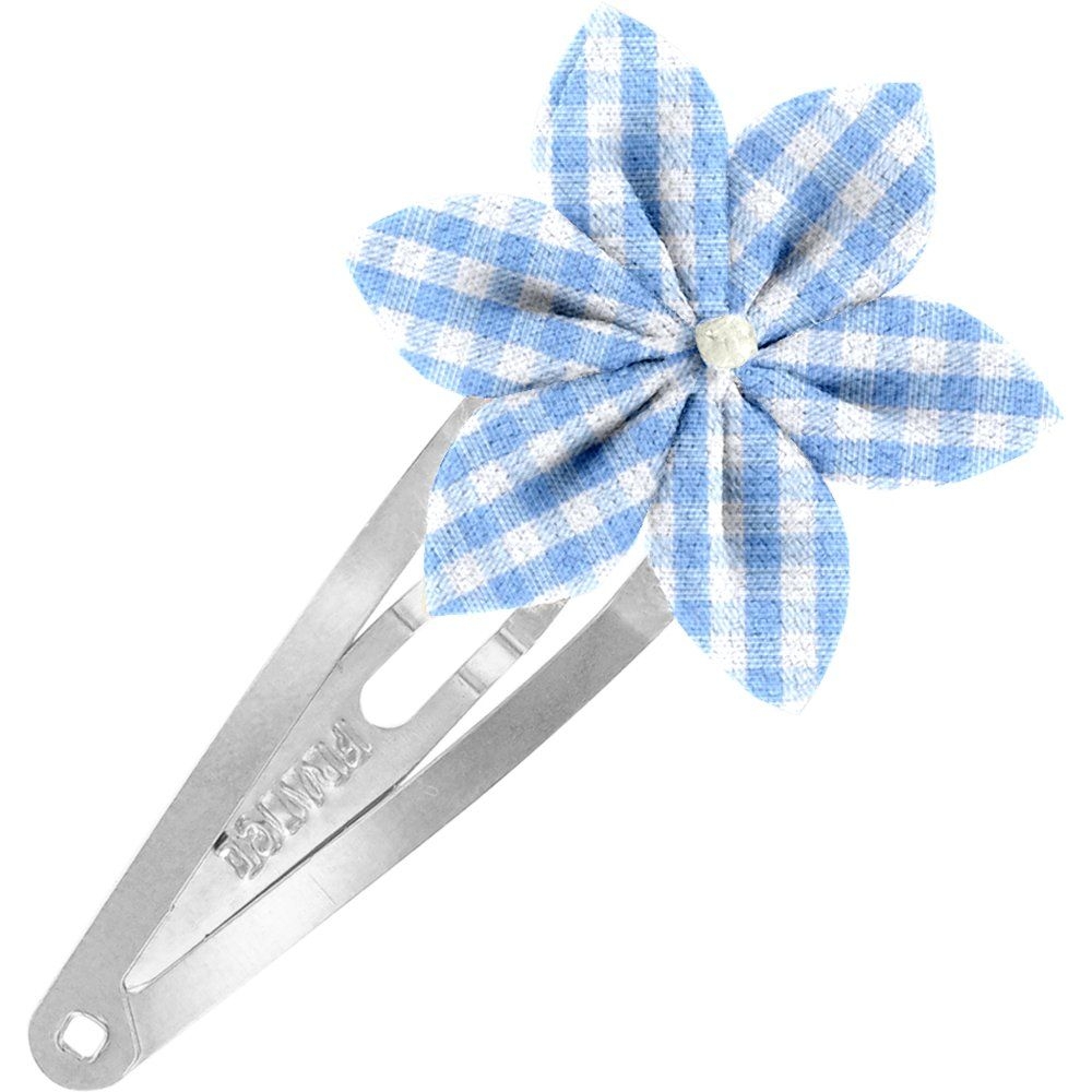 Barrette Clic-Clac Fleur Étoile Vichy Ciel