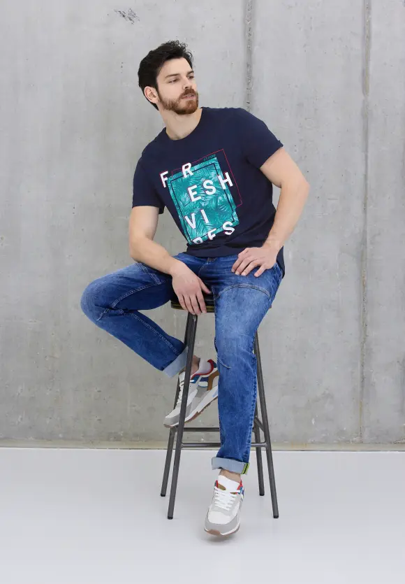 T-Shirt im Printmix - deep navy blue