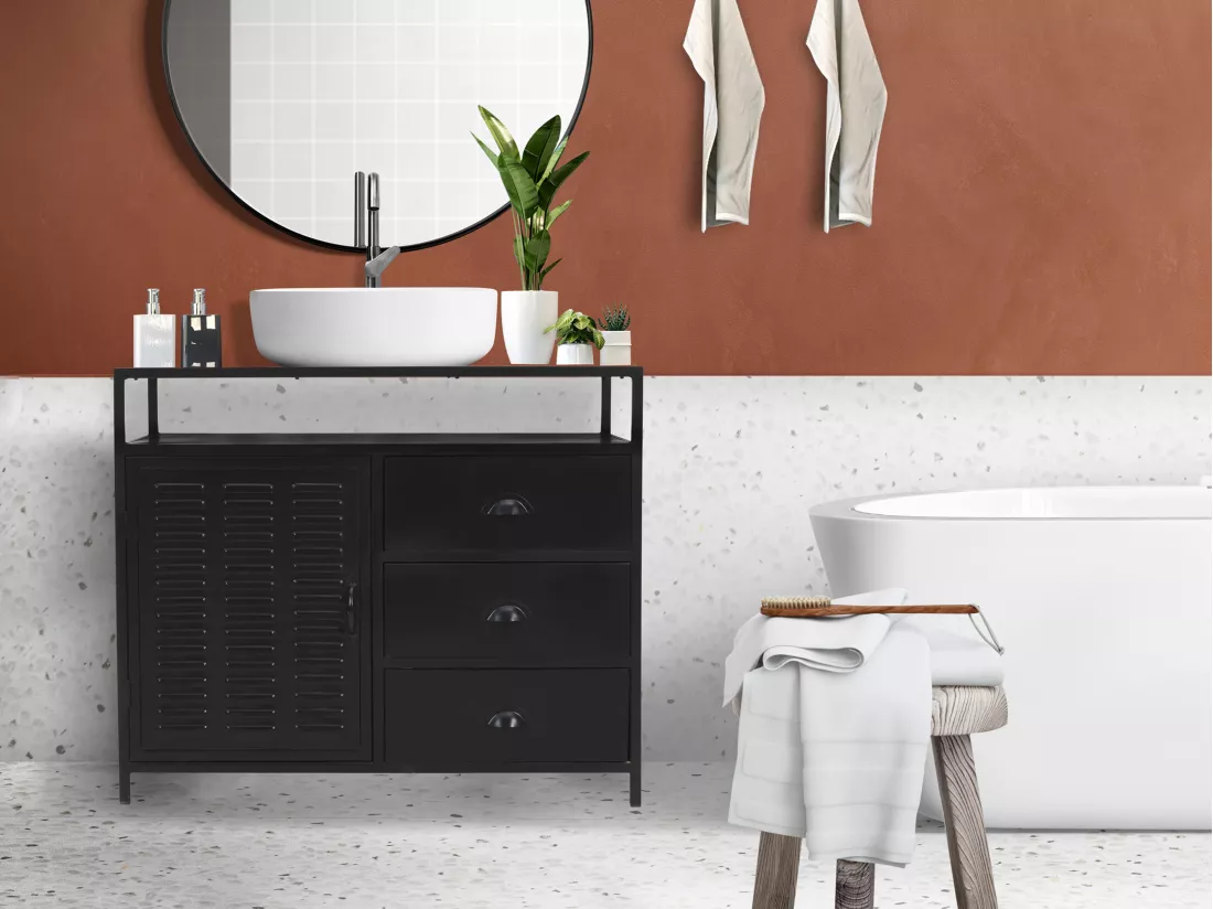 Meuble sous vasque en métal noir et bois de manguier - 95 cm - ERIDANI