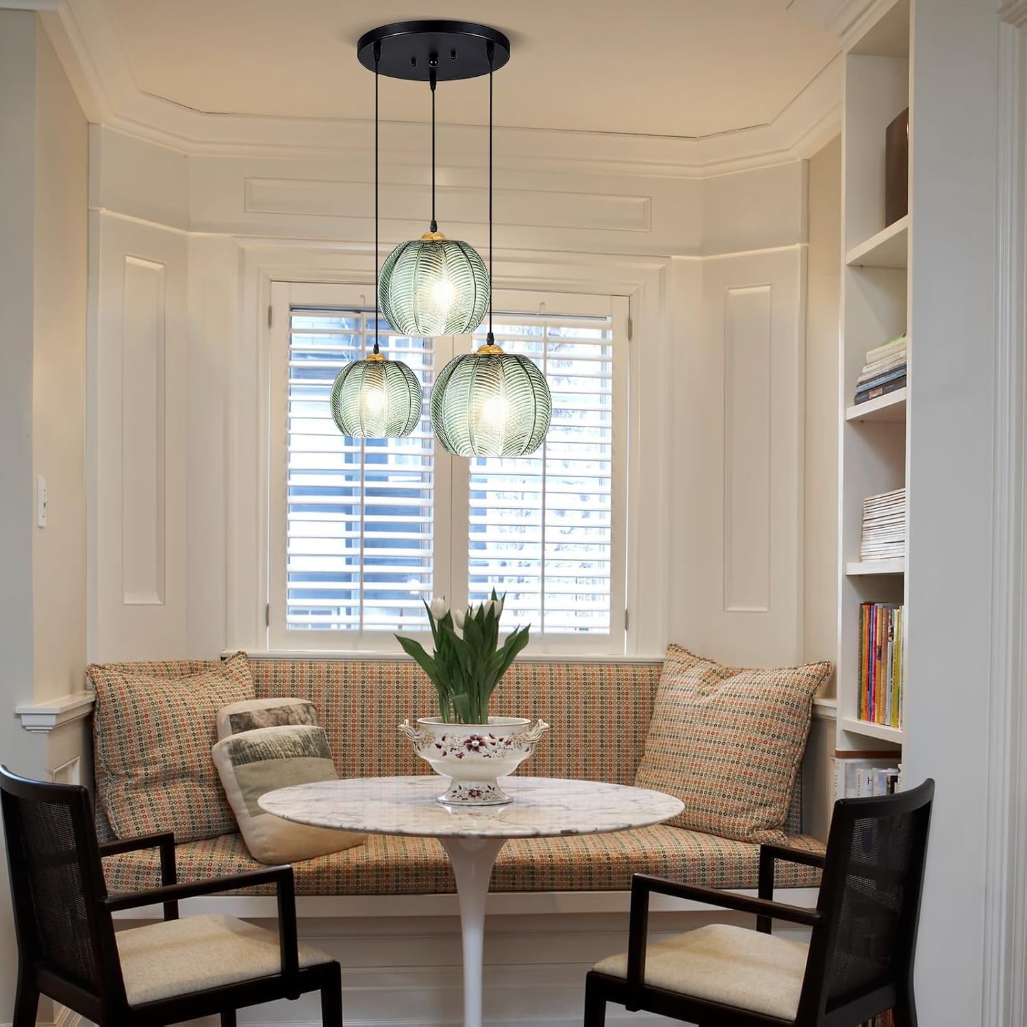 Hängelampe 3 Flammig, Pendelleuchte mit Grünem Glas Lampenschirm Modern für Wohnzimmer Schlafzimmer Esstisch (3 Light)