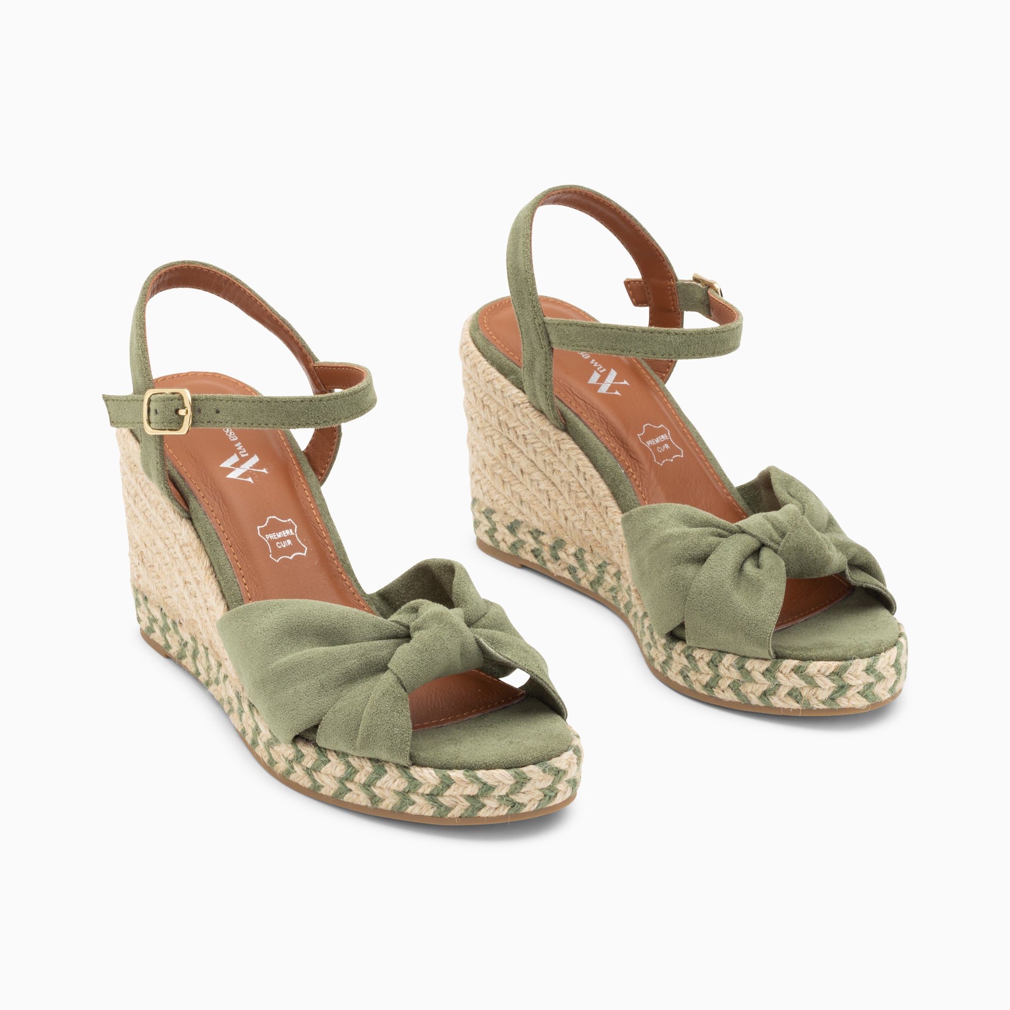 Sandales à talon, Compensées-Sandales compensées nouées Céline kaki pastel