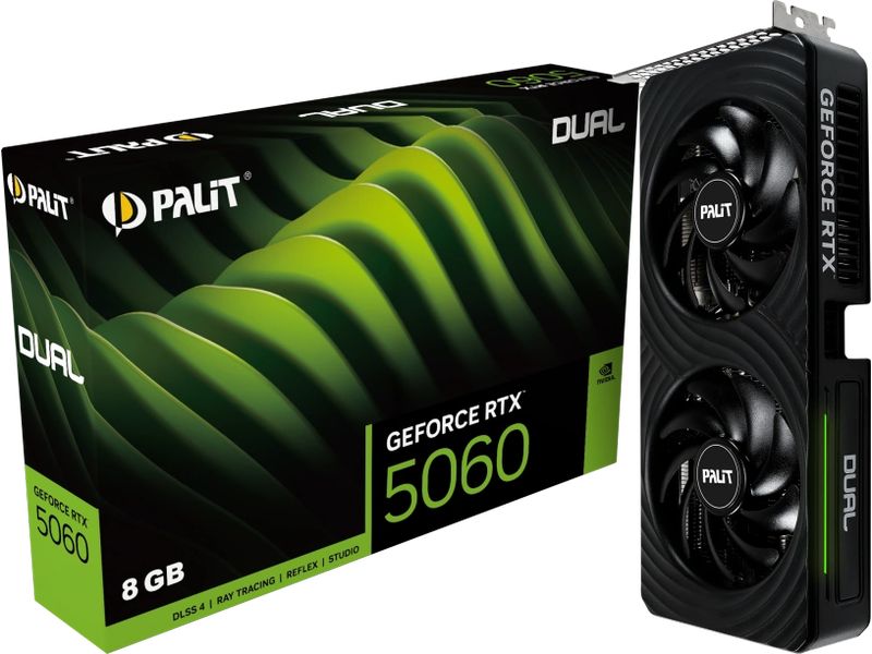 Palit Grafikkarte GeForce RTX 5060 Dual 8 GB Gamer-Grafikkarte mit 8 GB GDDR7-Speicher, ermöglicht Auflösungen bis zu 8k