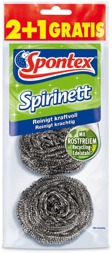 Spontex Spirinett 2+1, rostfreie Edelstahlspiralen befreien Töpfe effektiv von Verkrustungen, rostfrei