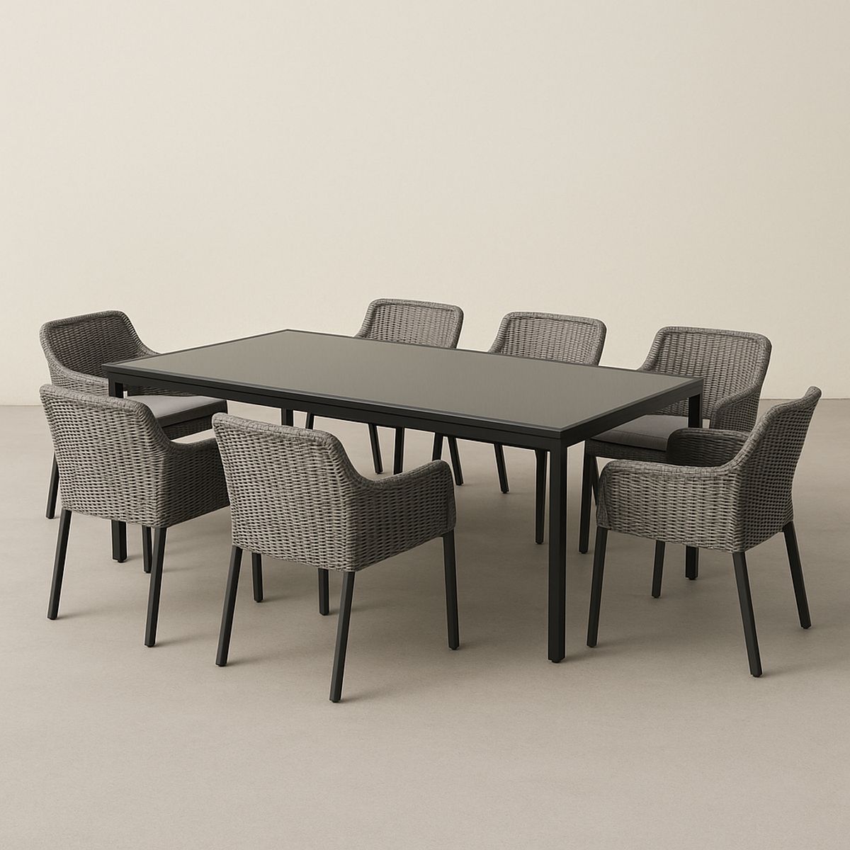 Gartenmöbel-Set Esstisch Aluminium Glasplatte rechteckig Grau