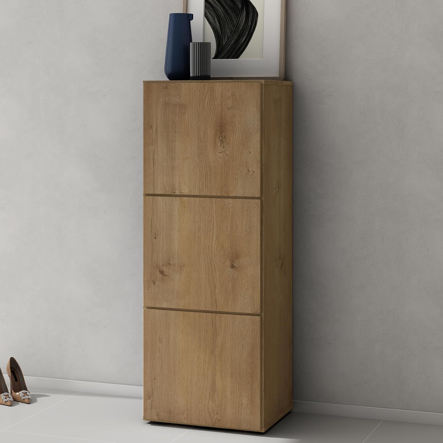 doporro Schuhschrank Schuhregal Schmal Schuhkommode 45 cm Schuhschrank in Kerneiche Holz Aufbewahrung für Schuhe mit 6 Fächern Schuhschrank02
