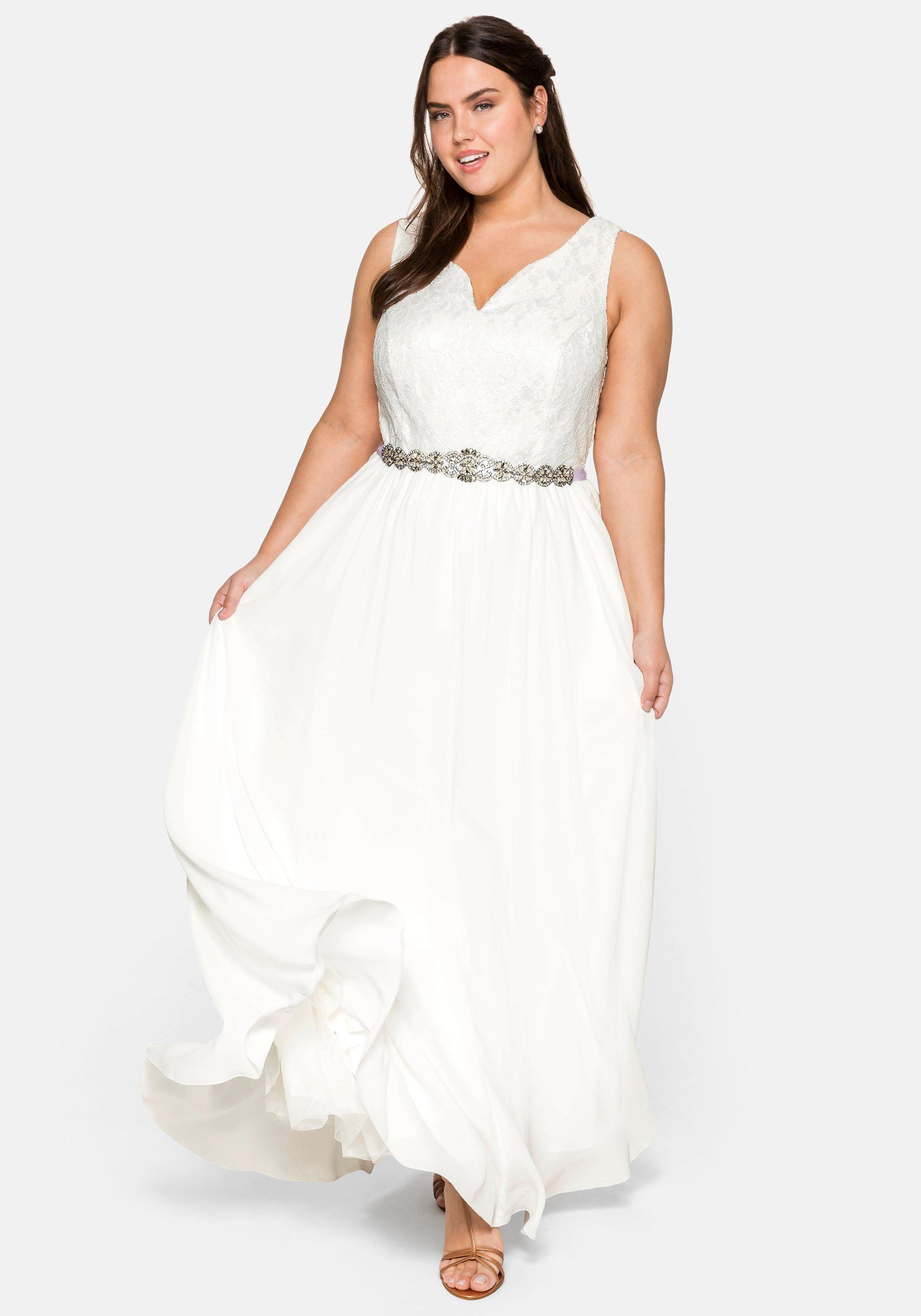 Abendkleid mit Spitzenoberteil und Chiffonrock