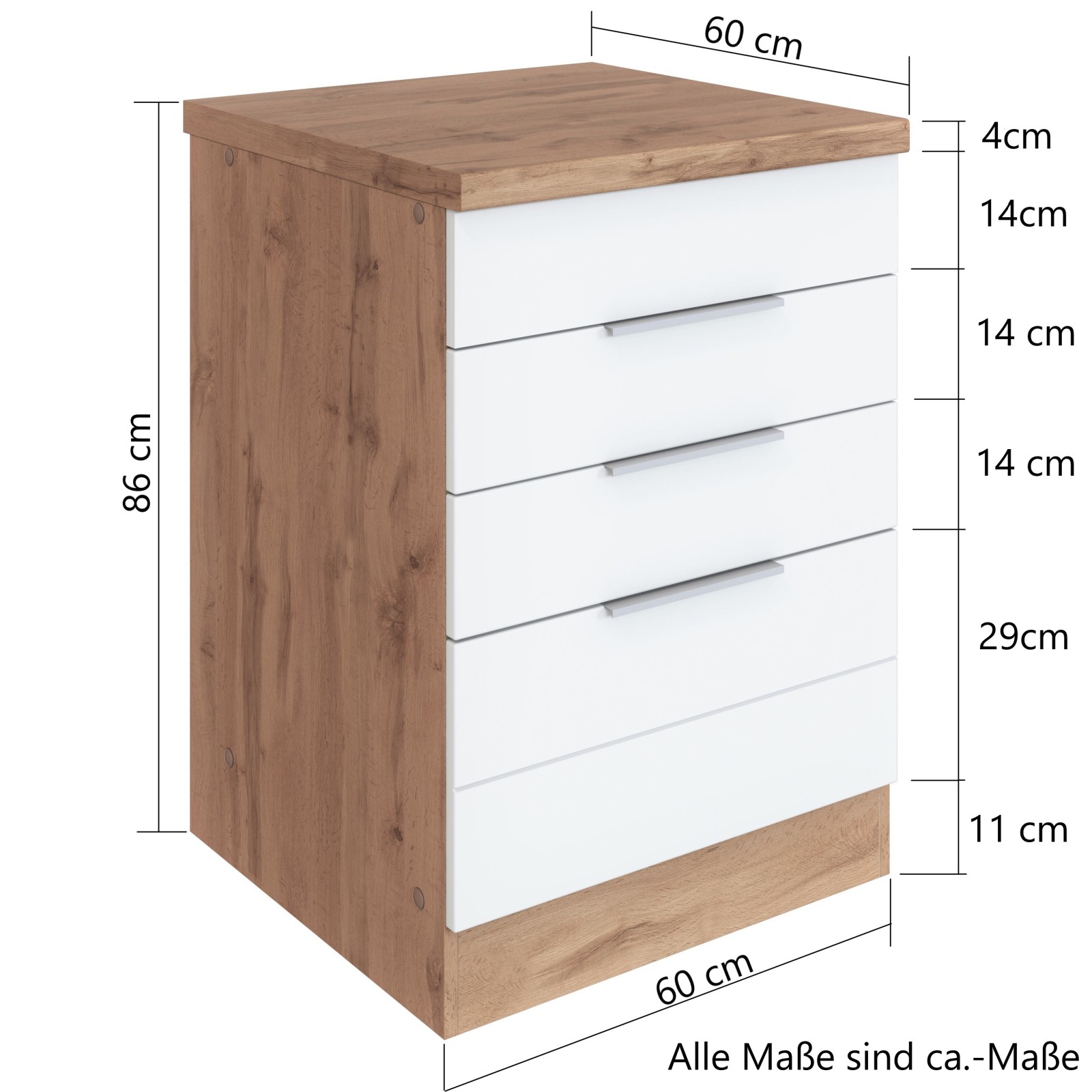 Kochfeld-Umbauschrank FLORENZ - Wotaneiche-weiß matt - 60 cm breit