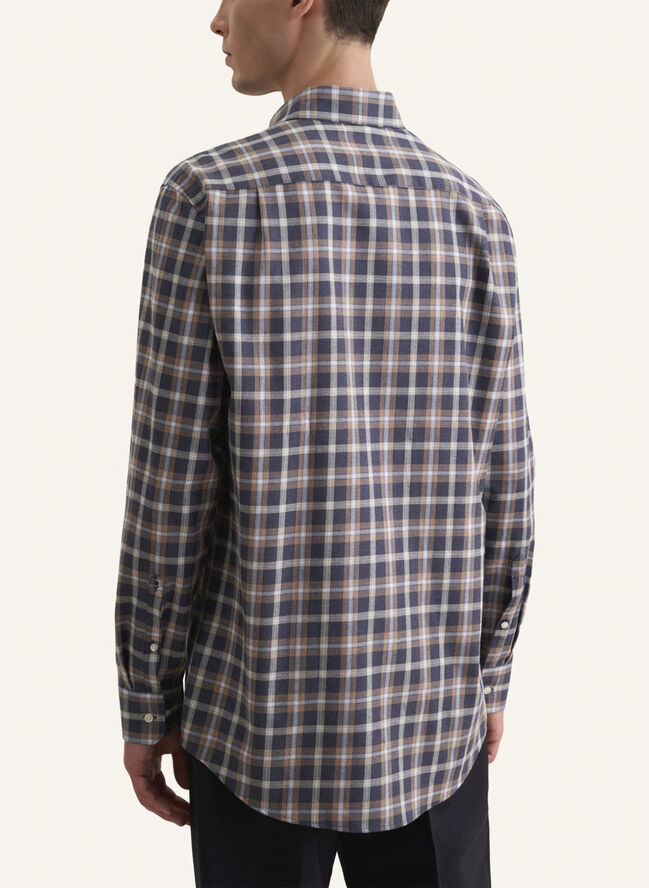 Seidensticker Flannel shirt Regular Long sleeve Button-Down-Collar Check Blue