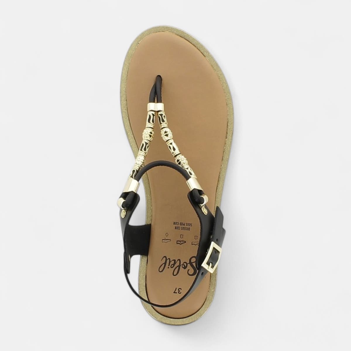 Nu-pieds Femme en cuir noir