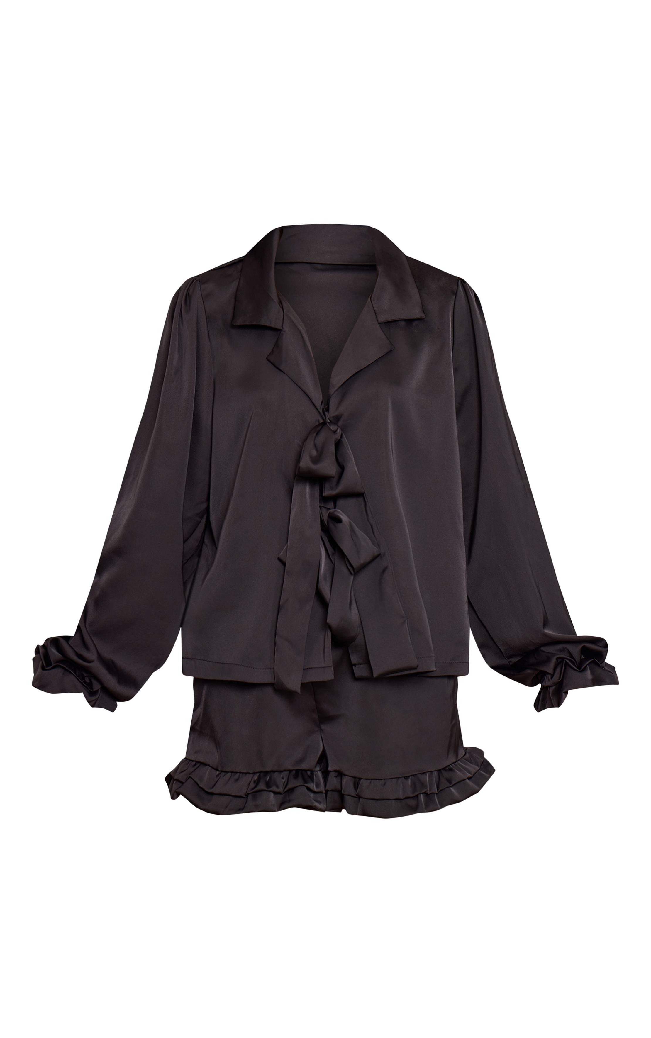 Noir Pyjama À Volants Avec Nœud À Nouer