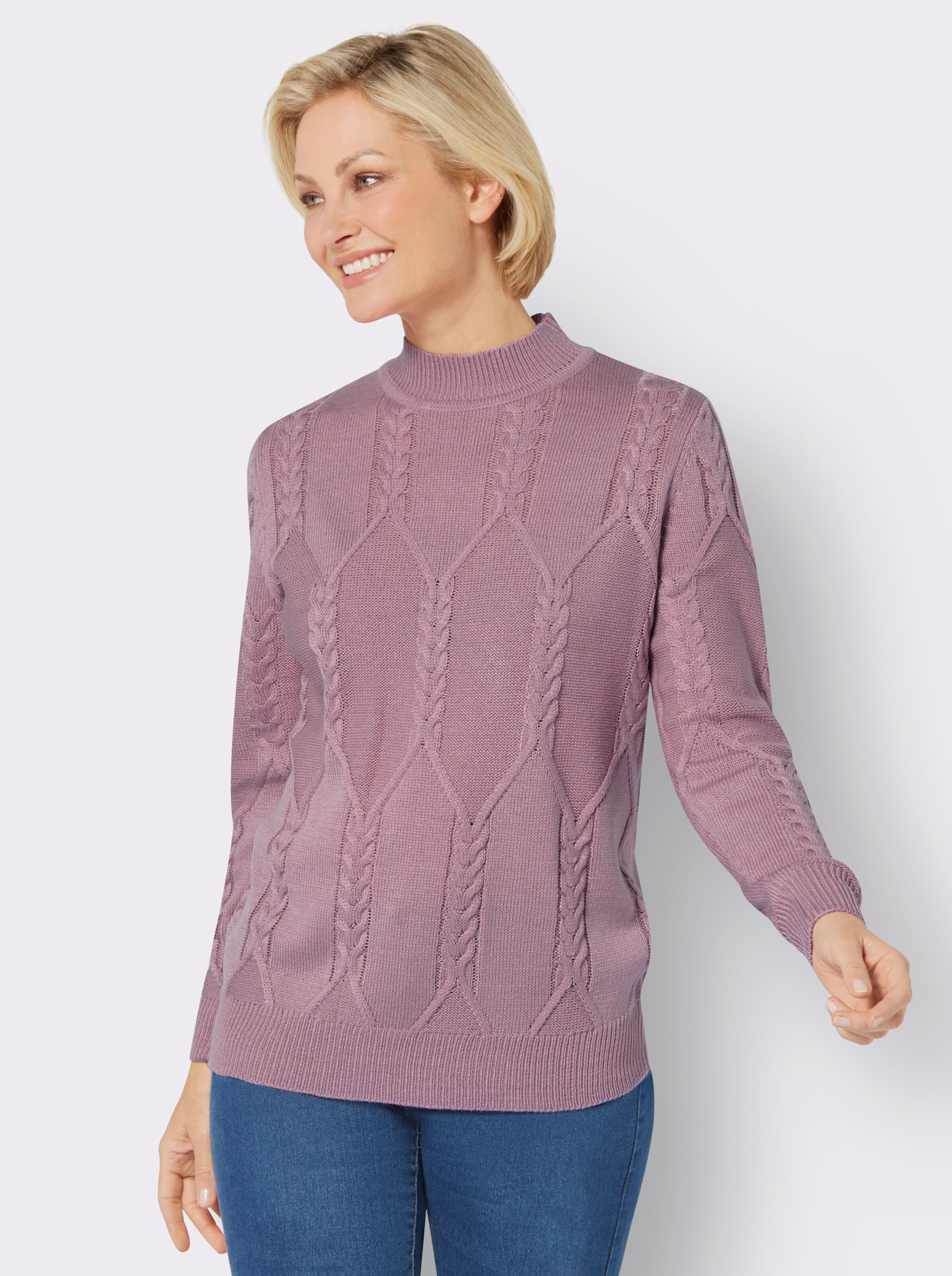 Langarm-Pullover mit Zopfmuster