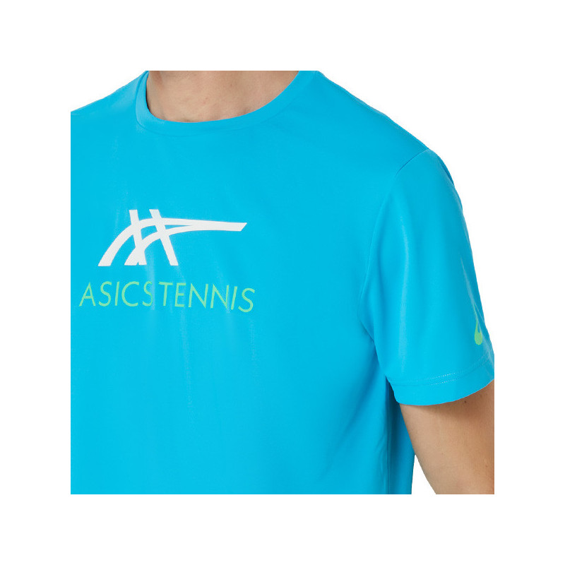 Tee-shirt tennis Asics Court Graphic blanc ou turquoise