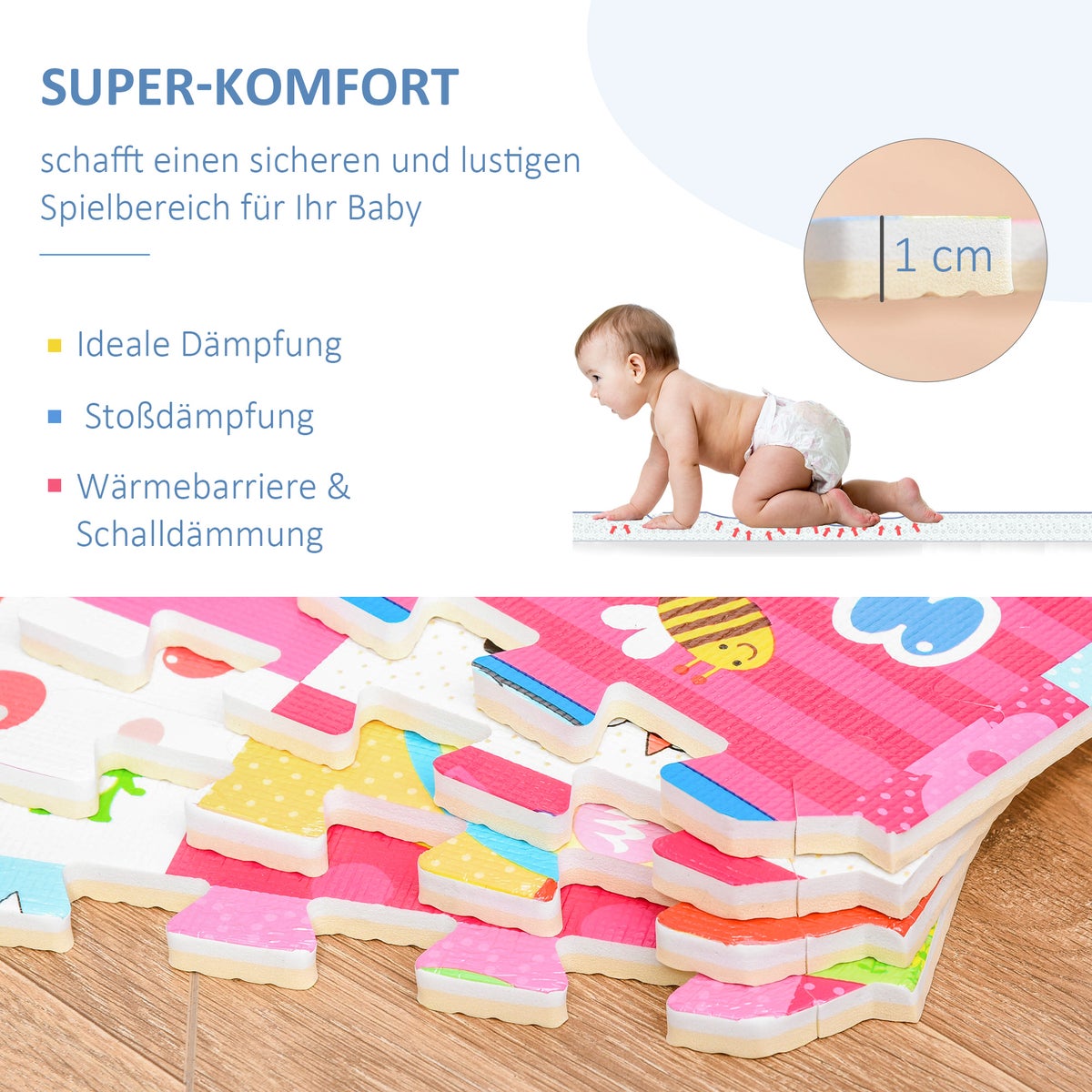 HOMCOM Puzzelmat voor baby's, speelmat voor kinderen, 61,5L x 61,5B x 1H cm, EVA, veelkleurig (snoep)