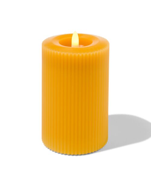 bougie nervurée LED avec cire Ø7.5x12.5 jaune ocre