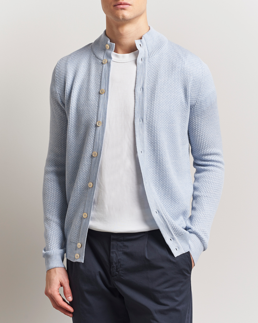 Stenströms Knitted Textured Merino Cardigan Light Blue