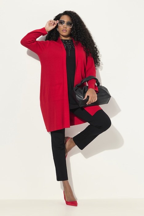 Strickjacke, lange, offene Form, weicher Feinstrick