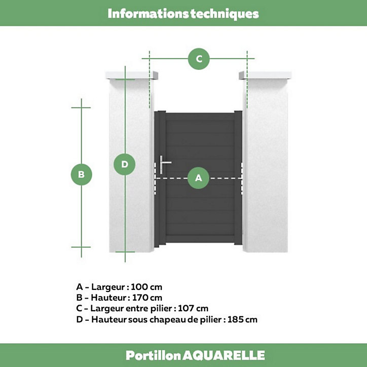 Portillon Jardimat battant aluminium Aquarelle noir- 100 x h.170 cm