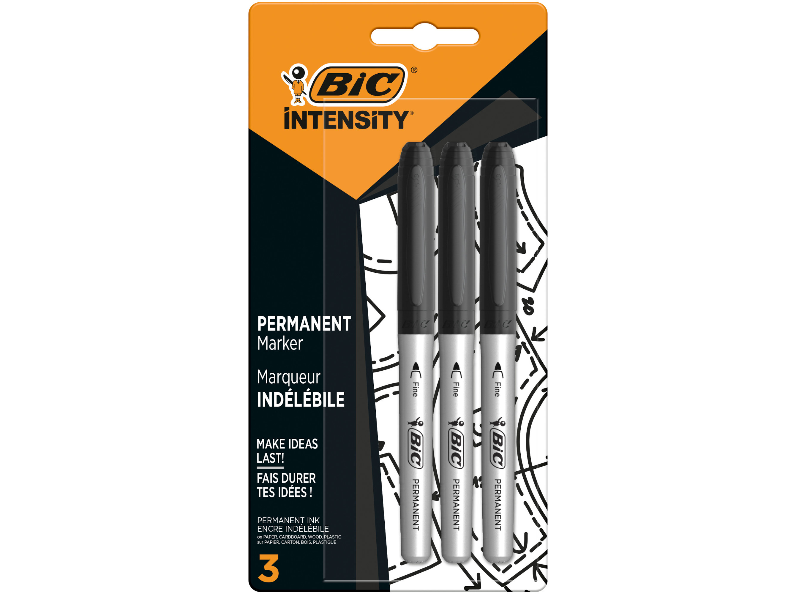 MARCADOR PERMANENTE BIC INTENSITY PRETO 3 UNIDADES