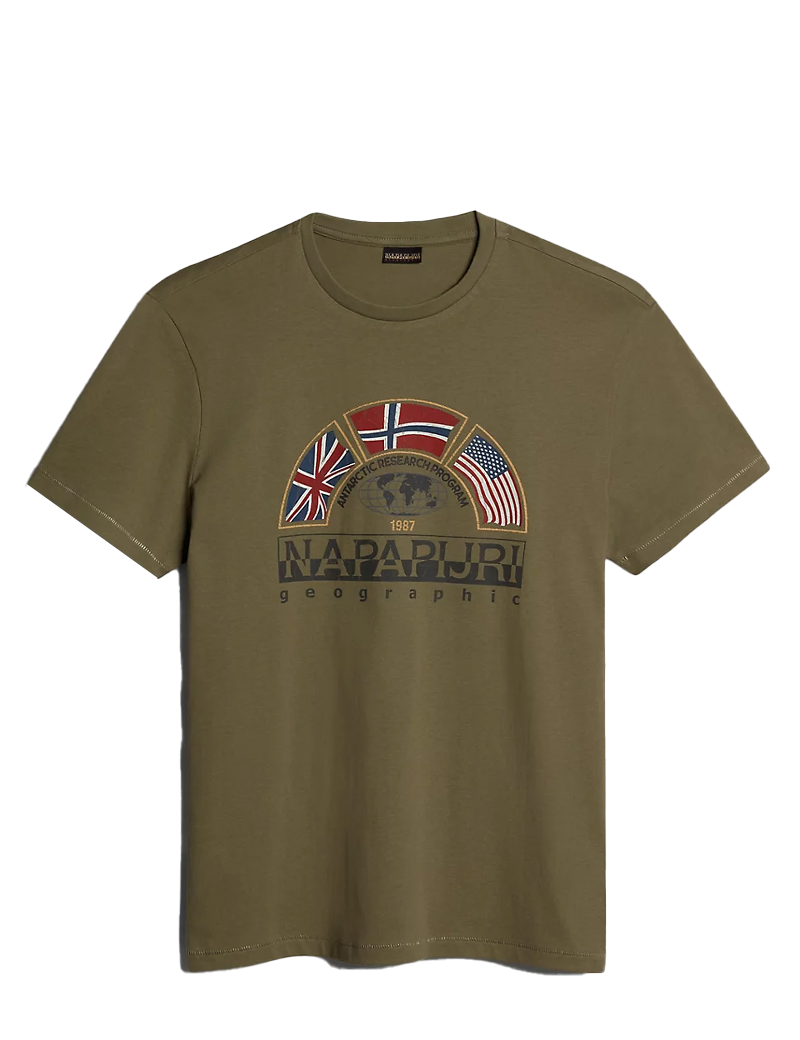 NAPAPIJRI T-SHIRT HOMME MANCHES COURTES LOGO IMPRIMÉ TURIN KAKI