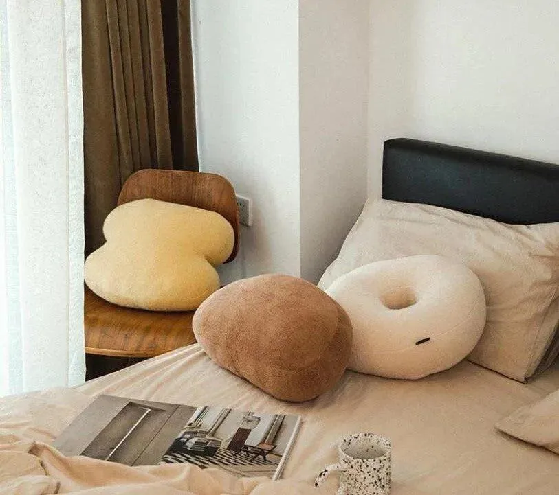 Geometric Solid Plush Sofa Cushions | Neutral Tone Decorative Throw Pillows
