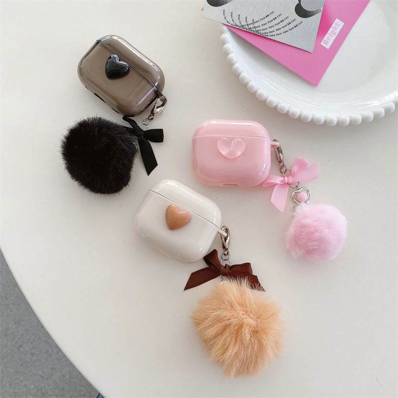 VanDi - Hartvormig lint met pompon voor AirPods / Pro-oortelefoonhoesje