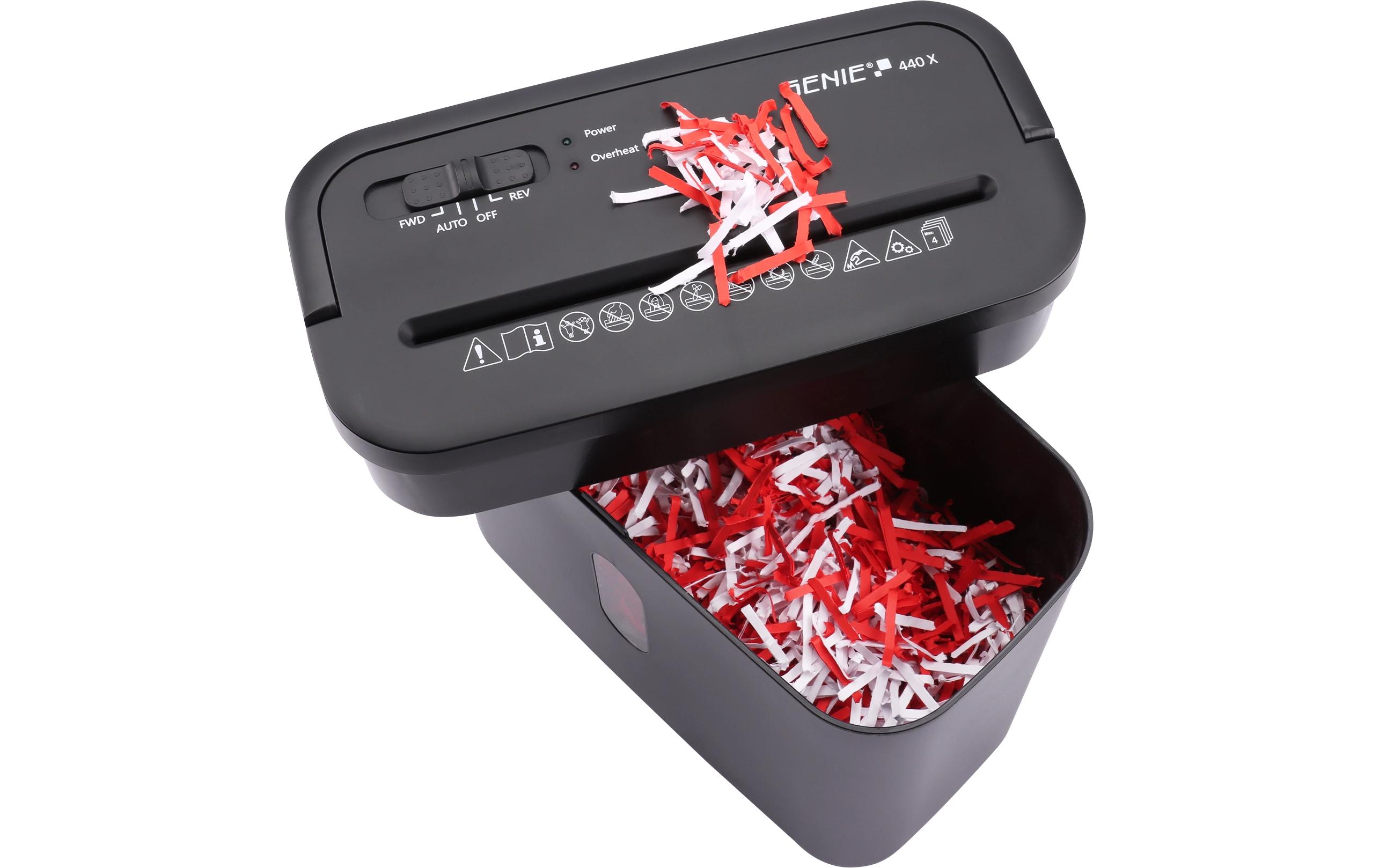 Aktenvernichter 440X Schwarz P4, 4 BlattKompakter Aktenvernichter im Partikelschnitt für bis zu 4 Blatt DIN A4 (80 g/m²) pro Arbeitsgang