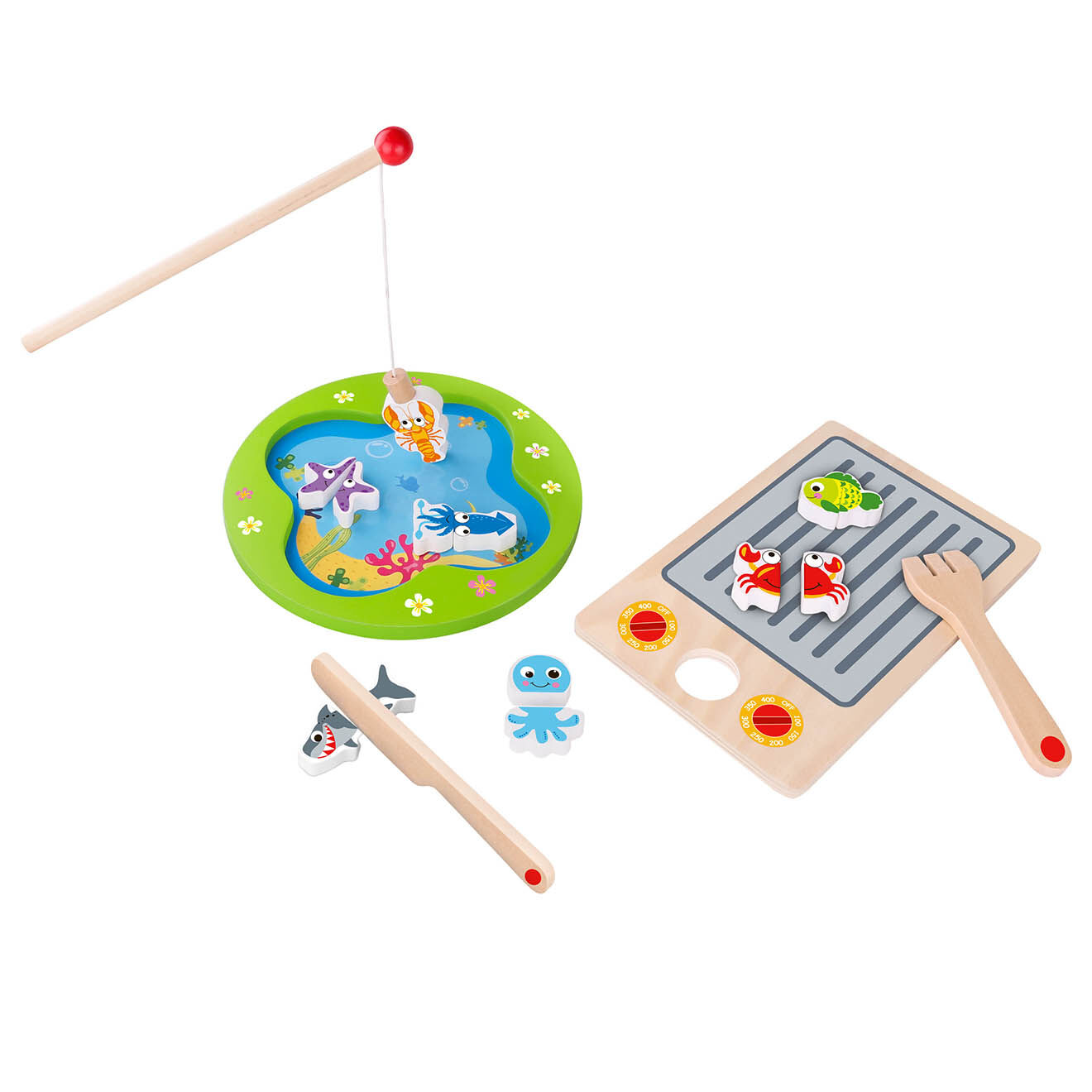 Tooky Toy Jeu de pêche & de grillades en bois multicolore - 3 ans et +
